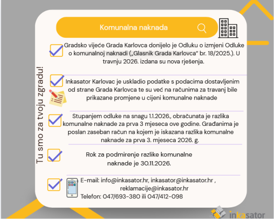 OBAVIJEST – PLAĆANJE RAZLIKE KOMUNALNE NAKANDE I REDOVNI RAČUNI